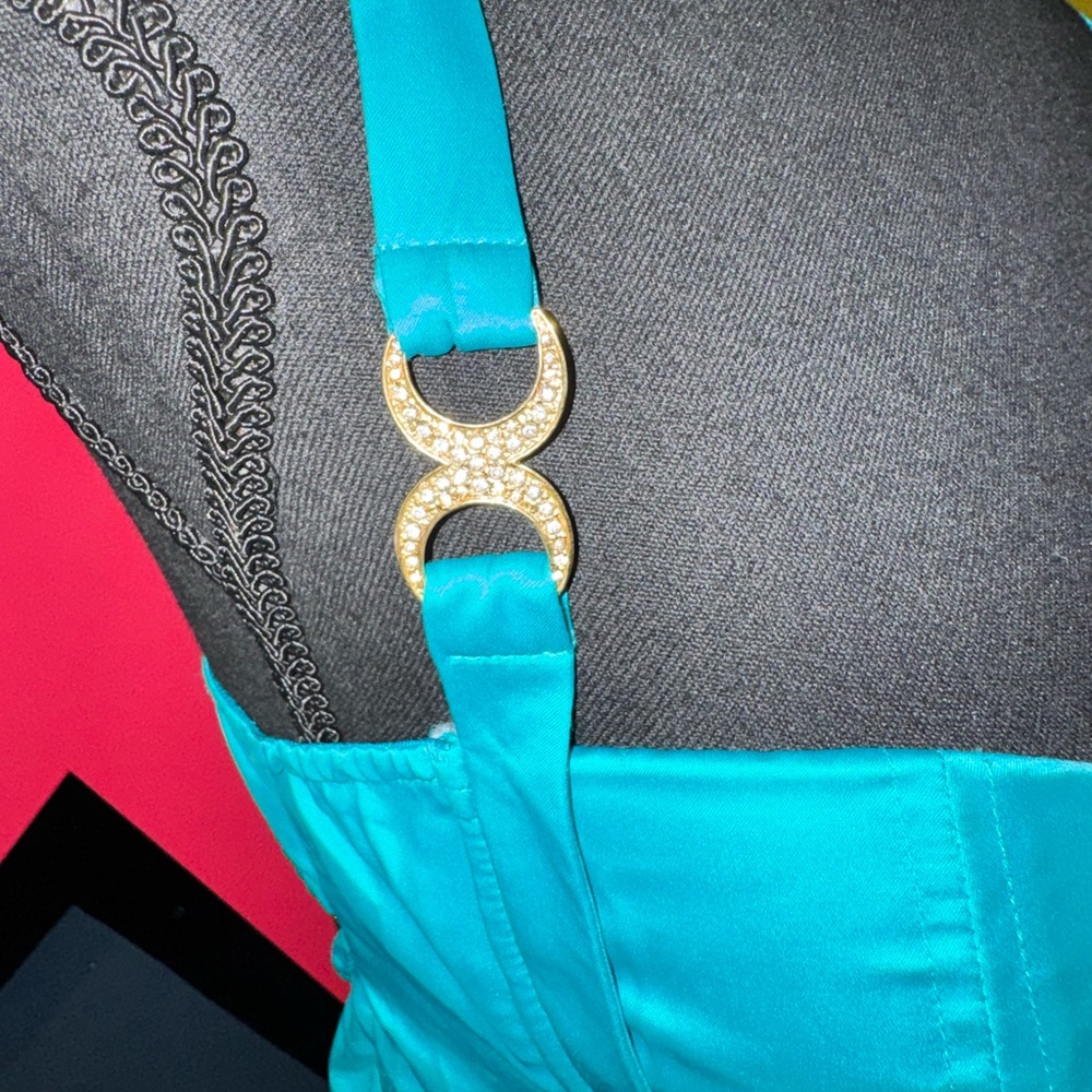 Y2K Marciano Turquoise Bustier Satin Midi Dress - Picture 7 of 7